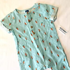 NWT Old Navy Short-Sleeve Henley Easter Spring Carrot One-Piece Sz 3-6 mo